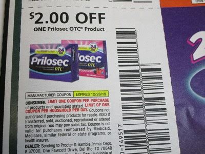 15 Coupons $2/1 Prilosec OTC 12/28/2019