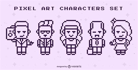 Pixel Art Cute People Character Set Vector Download