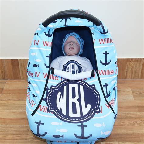 Personalized Baby Boy Name & Initial Anchor Fitted Car Seat Cover With Zippers - trakiee.com