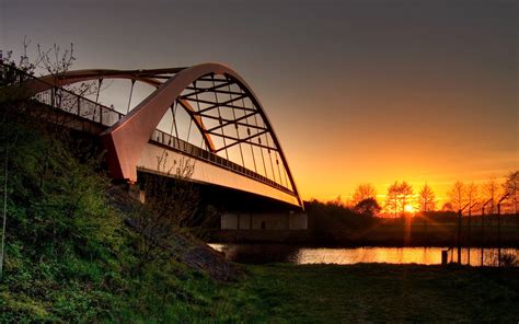 Yellow sunset near the bridge wallpapers and images - wallpapers ...