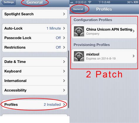 6.Click Patch. Settings-General-Profiles-2Instaled