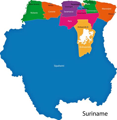 Suriname Map of Regions and Provinces - OrangeSmile.com