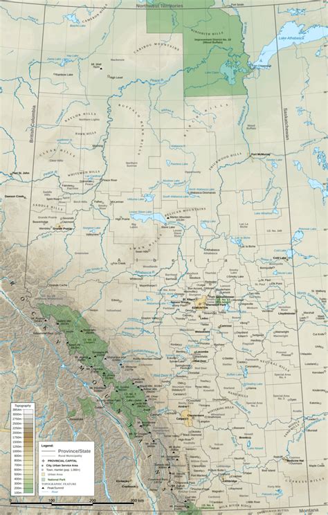 Topographic Map of Alberta - Smoke Tree Manor