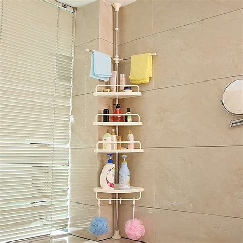 DENEST 4 Tiers Corner Shower Organizer Tension Pole Adjustable Storage ...