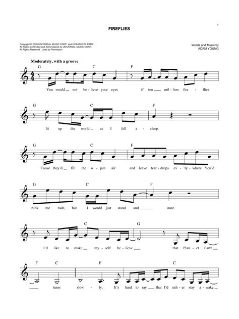 Owl City - Fireflies sheet music