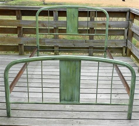 Antique vintage French green Metal BED full size shabby home