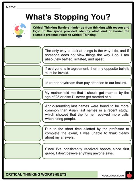 Critical Thinking Worksheets & Facts | Process, Logic, Outcomes - Worksheets Library