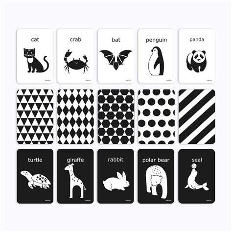 Flash Cards Black and White for Infants, 15 Cards Animal Letter Visual 4''x6'' /10cm x 15cm ...