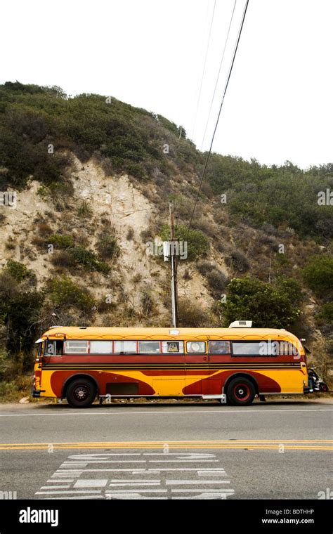 A bus parked on Topanga Canyon Road, apparently used as a residence ...