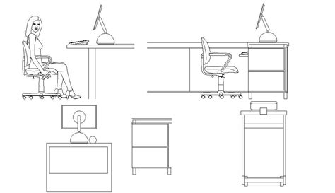 Office Desk Elevation Cad Block