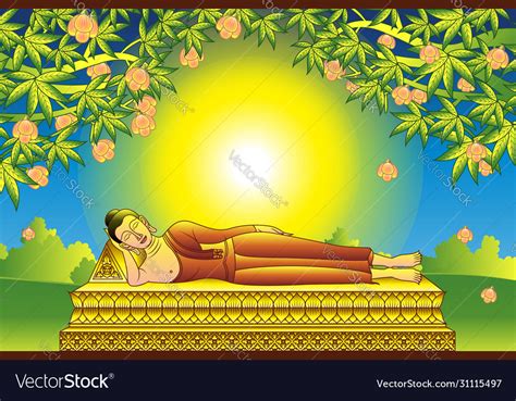 Lord buddha nirvana was dead under tree Royalty Free Vector