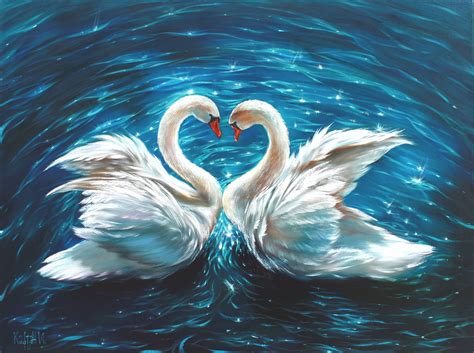 Pair of Swans Painting Art With Birds White Swins Gift for - Etsy