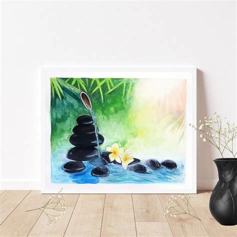 Zen Stones Art, Japanese Zen Art, Water Fountain, Plumeria Flower ...