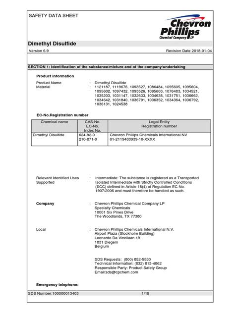 Dimethyl Disulfide: Safety Data Sheet | PDF | Toxicity | Dangerous Goods