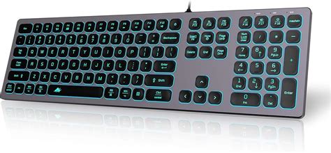 Mac and PC POWZAN Aluminum Quiet Wired Keyboard Backlit- Slim Chiclet ...