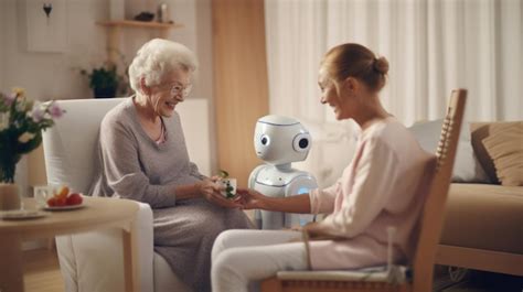 Premium AI Image | Robot Caregiver Assisting Elderly Retired Woman at Home