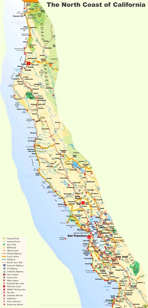 California North Coast Map - Ontheworldmap.com