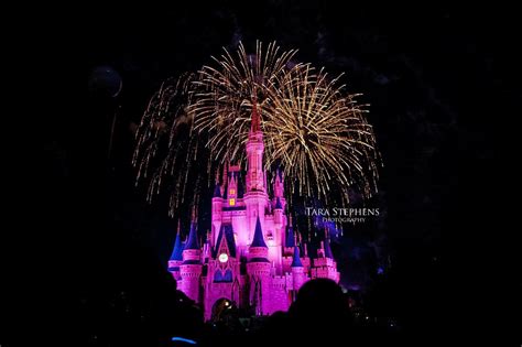 the castle is lit up at night with fireworks