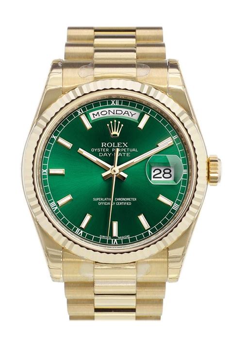 ROLEX 118238 Day-Date 36 Green Dial Gold President Watch | WatchGuyNYC