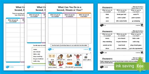 What Can You Do in a Second, Minute, Hour Time Sorting Worksheets