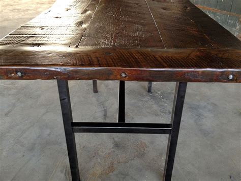 Custom Made Reclaimed Wood Kitchen Table With Steel Legs And Iron Stakes Kitchen Dinning Room ...