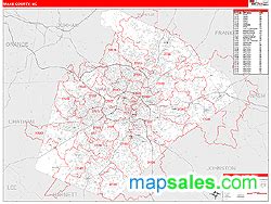 Wake County, NC Zip Code Wall Map Red Line Style by MarketMAPS