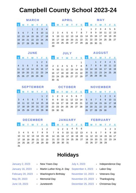 Campbell County Schools Calendar 2023-24 with Holidays