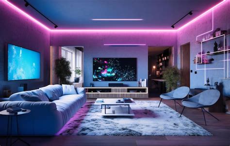 Premium Photo | Led illuminated living room with a tv