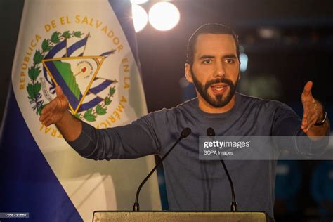 Salvadoran President Nayib Bukele gestures while speaking during a ...