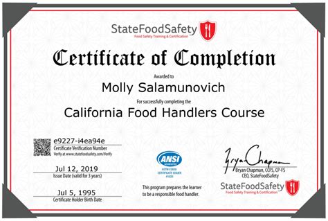 Food Handler Certification – Molly Salamunovich