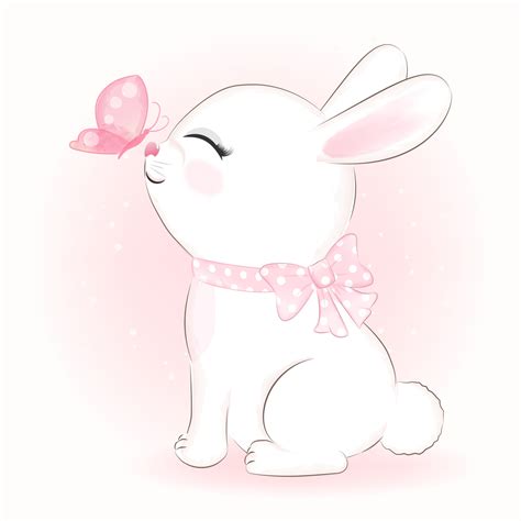 Cute Bunny and butterfly cartoon animal illustration 2075608 Vector Art ...