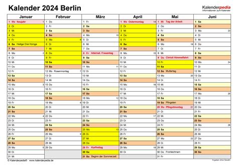 Kalender 2024 Berlin: Ferien, Feiertage, PDF-Vorlagen