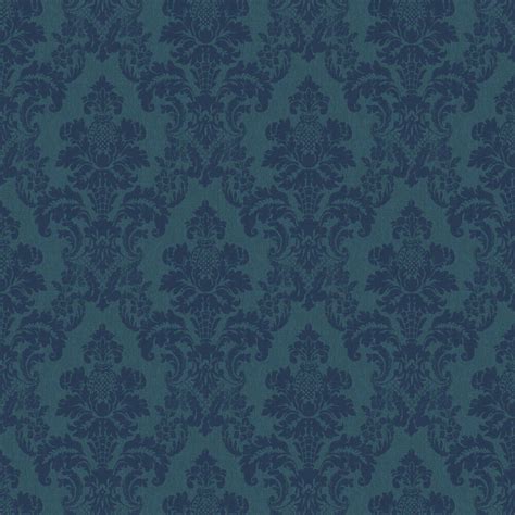 Blue Damask Wallpaper / Wallpaper Designer Large Blue Damask On Dark Blue With Gold Ink Outline ...