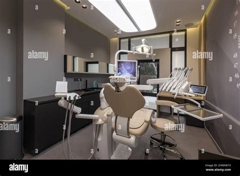 Modern dental office interior. Dental clinic interior with modern ...