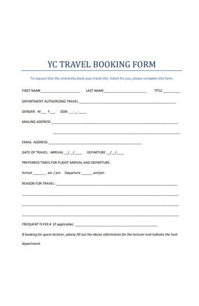 FREE 38+ Travel Booking Forms in PDF | MS Word