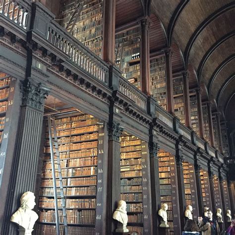 an old library filled with lots of books and busturines in front of them