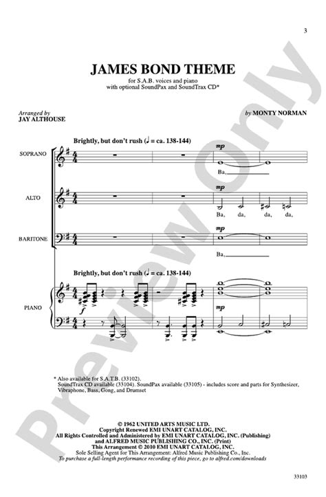 James Bond Theme: SAB Choral Octavo: Monty Norman - Digital Sheet Music Download