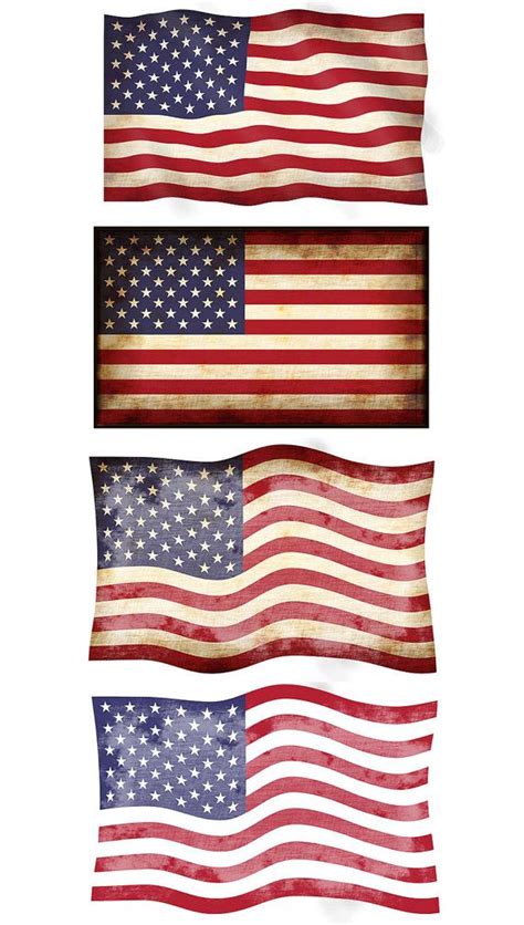 Digital PNG JPG American Flag Clipart, 4 Vintage American Flags, United States National Retro ...