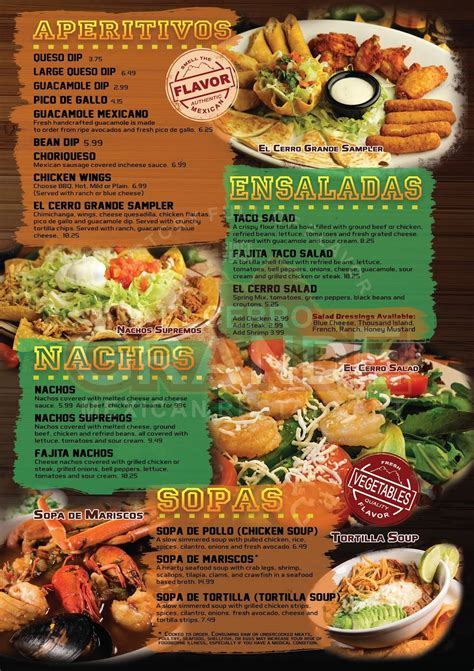 Menu at El Cerro Grande Mexican Restaurant, Wilmington, 5120 College Rd ...