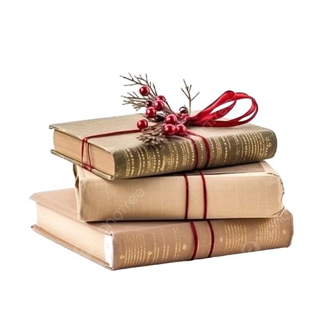 Books In Craft Covers In A Stack With Christmas Decoration, Book Table, Book Gift, Literary PNG ...