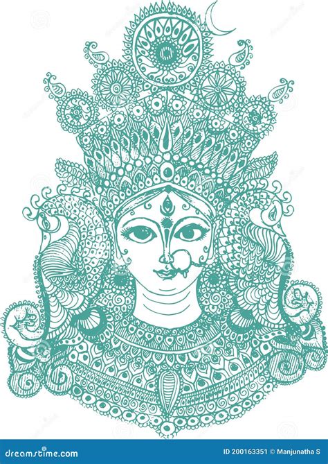 Sketch of Goddess Durga Maa or Kali Mata Editable Vector Outline ...