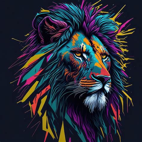 Premium Photo | A colorful lion with a mane and a mane.