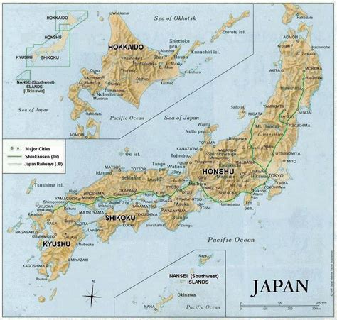 Detailed relief map of Japan with major roads and cities | Japan | Asia ...