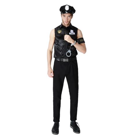 Man's Fun and Fantasias Cop Cosplay Costumes Adult Male Black Themed Party Halloween Policeman ...