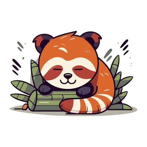 Premium Vector | Cute red panda sleeping on bamboo leaves vector ...