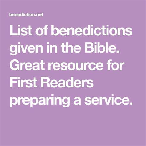 List of benedictions given in the Bible. Great resource for First Readers preparing a service ...