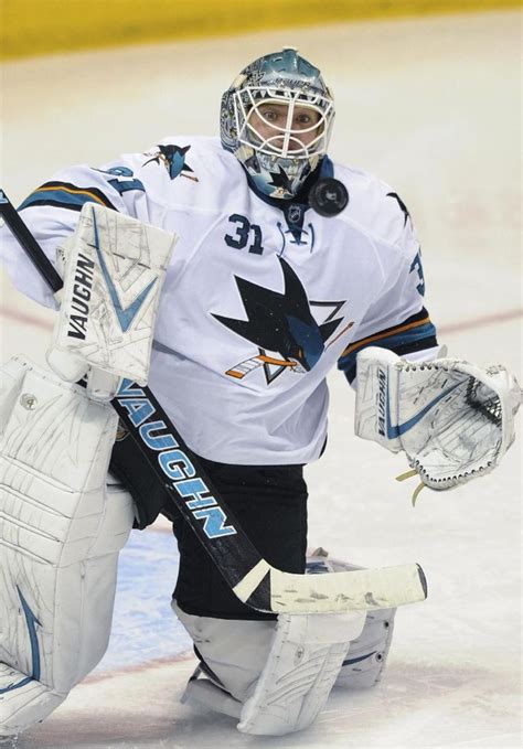 San Jose Sharks goaltender Antti Niemi is all eyes on the puck (Oct. 15 ...