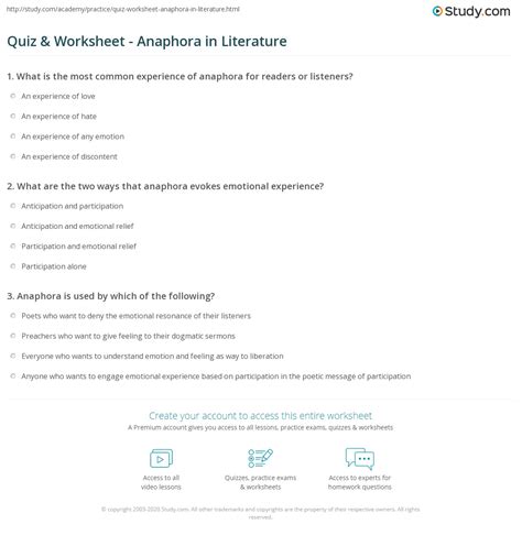 Quiz & Worksheet - Anaphora in Literature | Study.com