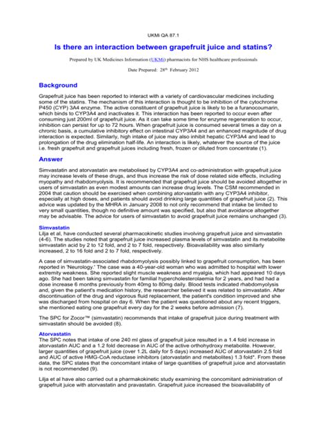 Statins and grapefruit juice interaction