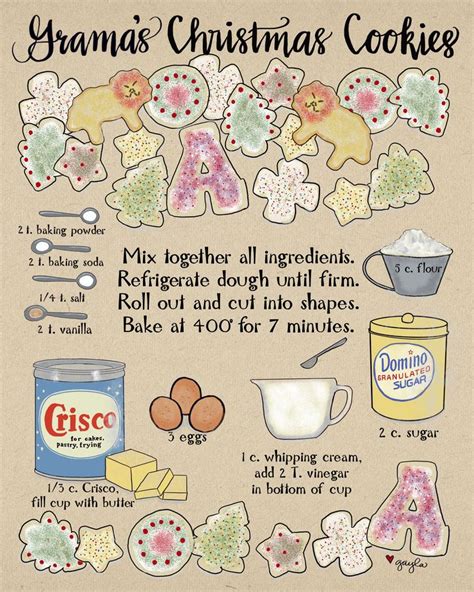 Illustrated recipes, hand drawn Christmas cookie recipe, food illustration, food drawings ...